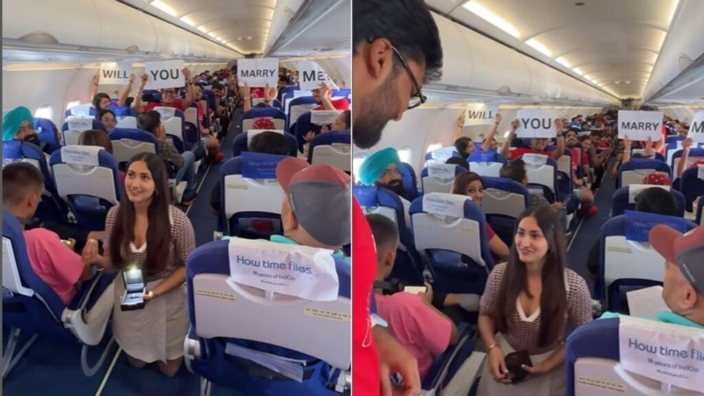Girl kisses and hugs boyfriend on flight