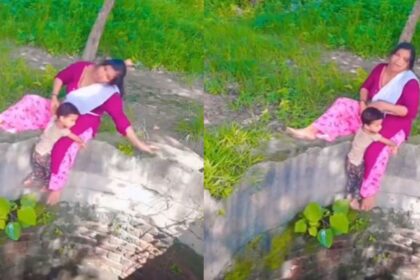 Woman risk her child life, video viral कराने के चक्कर में महिला ने कुएं के किनारे perform किया deadly dance moves 74 Woman risk her child life
